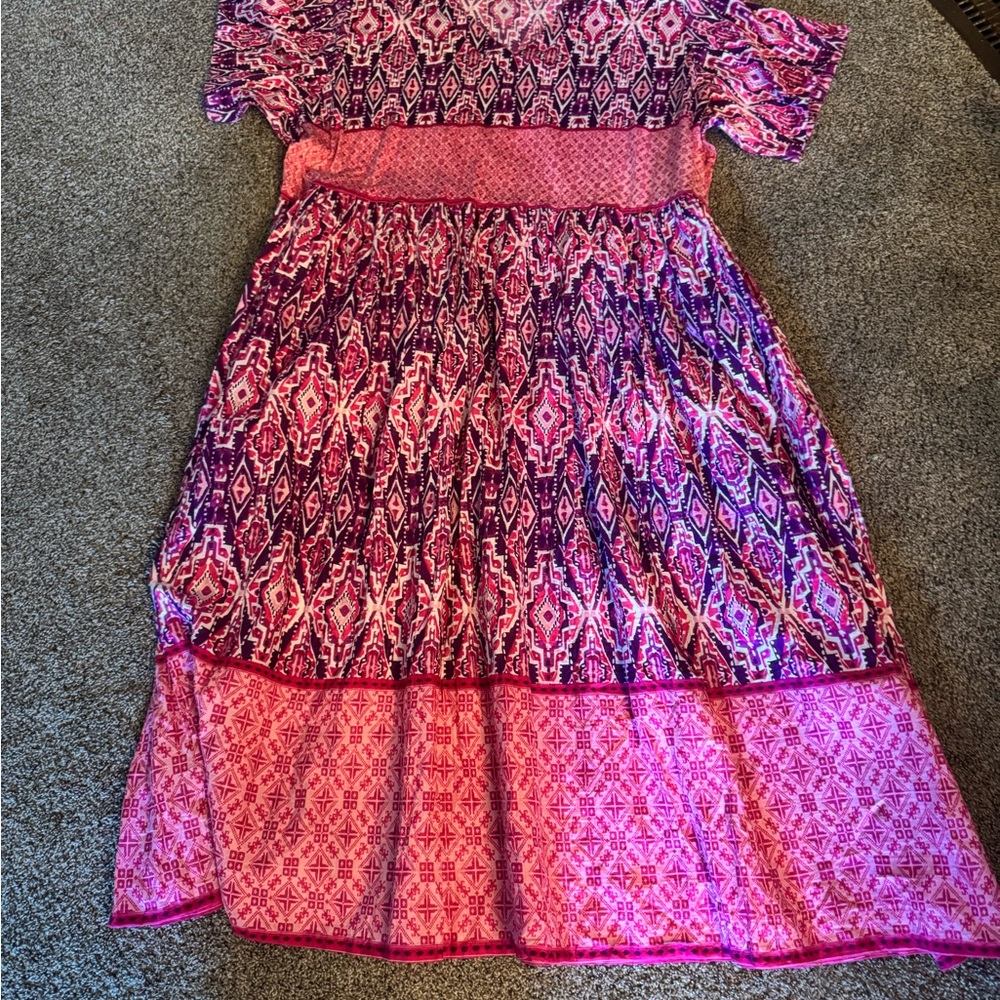 Only Necessities Pink And Purple Patterned Dress - image 1